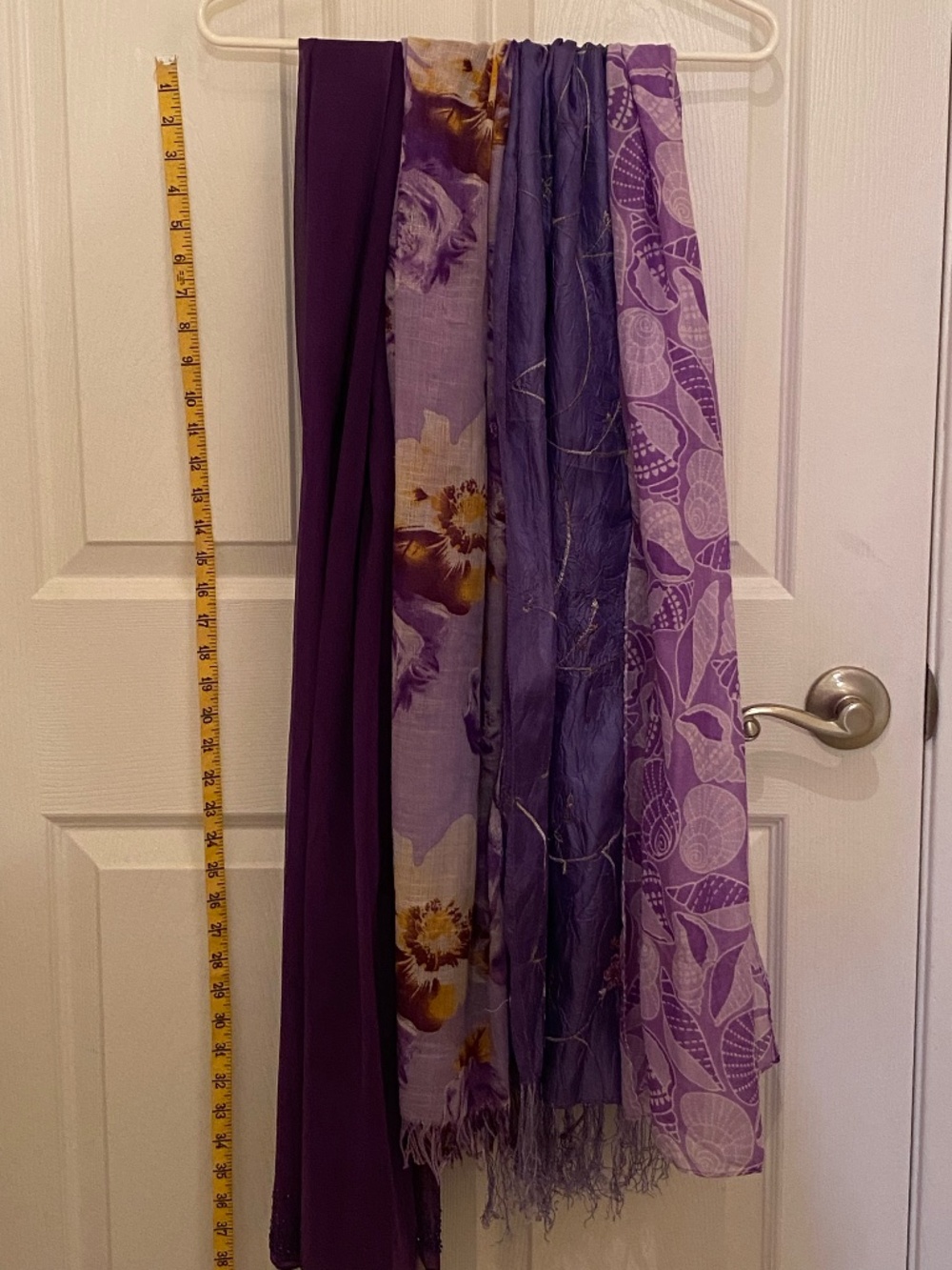 4 purple themed scarves